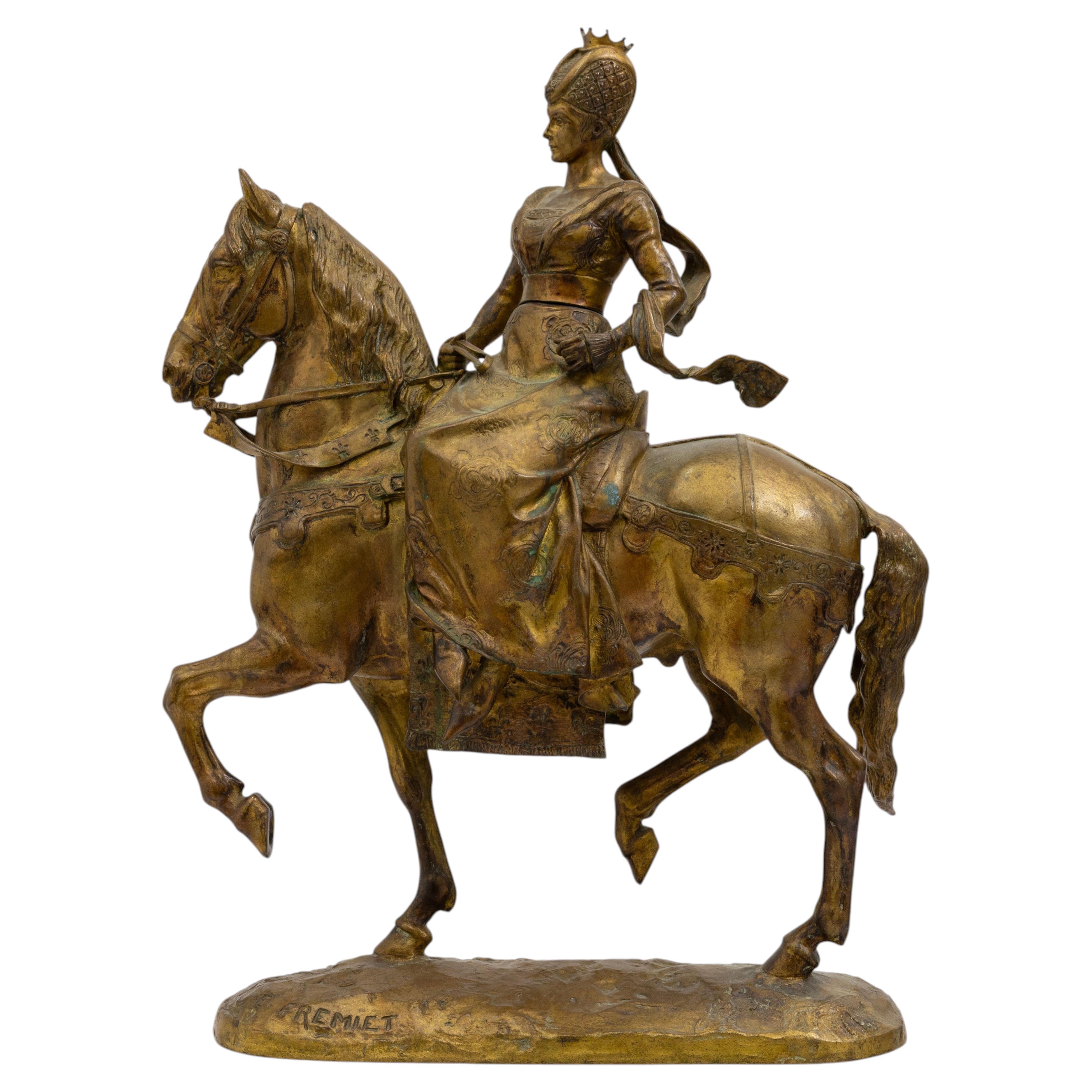 Emmanuel Frémiet Isabeau of Bavaria 1892 Signed Gilded Bronze Antique Sculpture