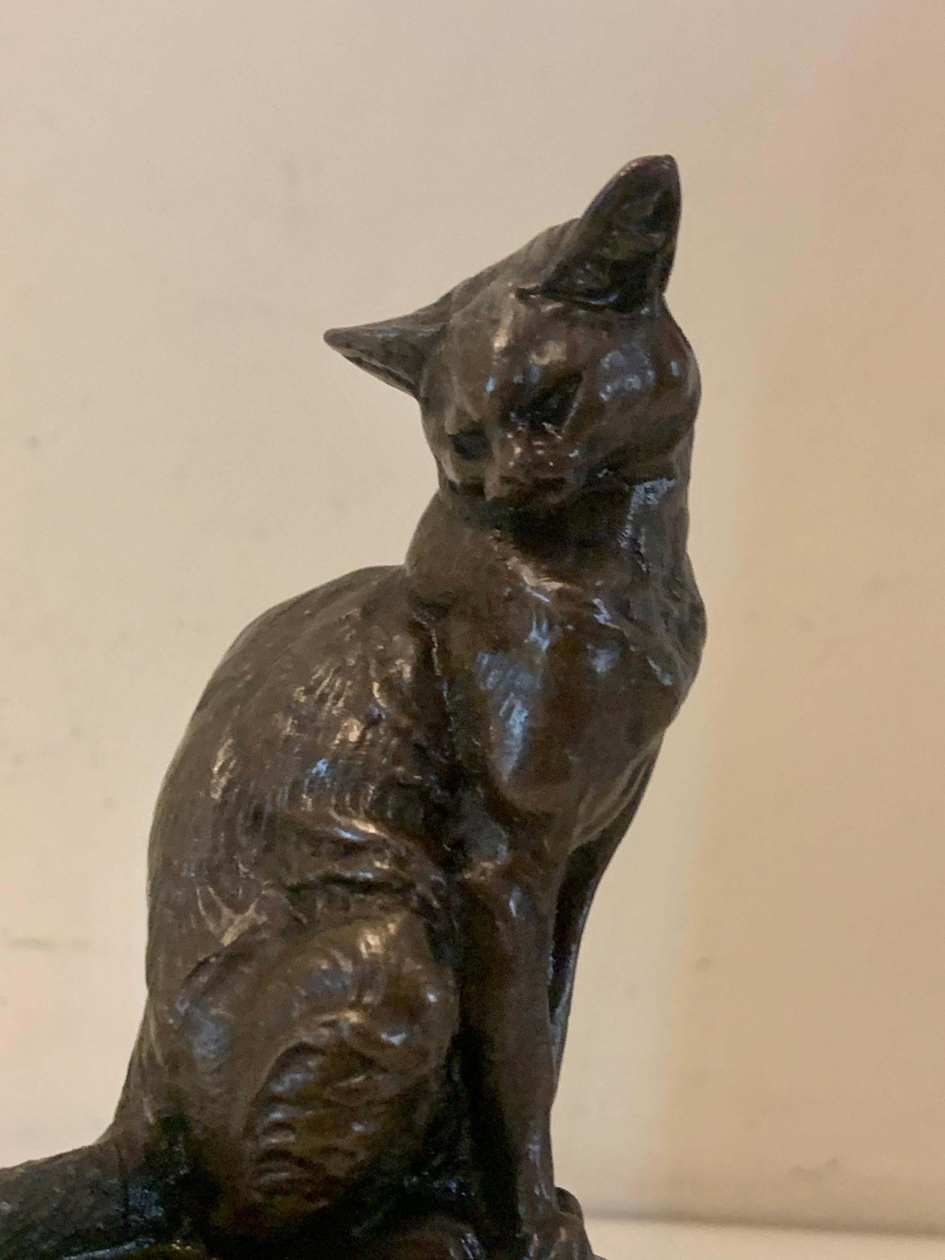 19th century French Bronze of a seated Cat, cast in Paris France - Sculpture by Emmanuel Fremiet