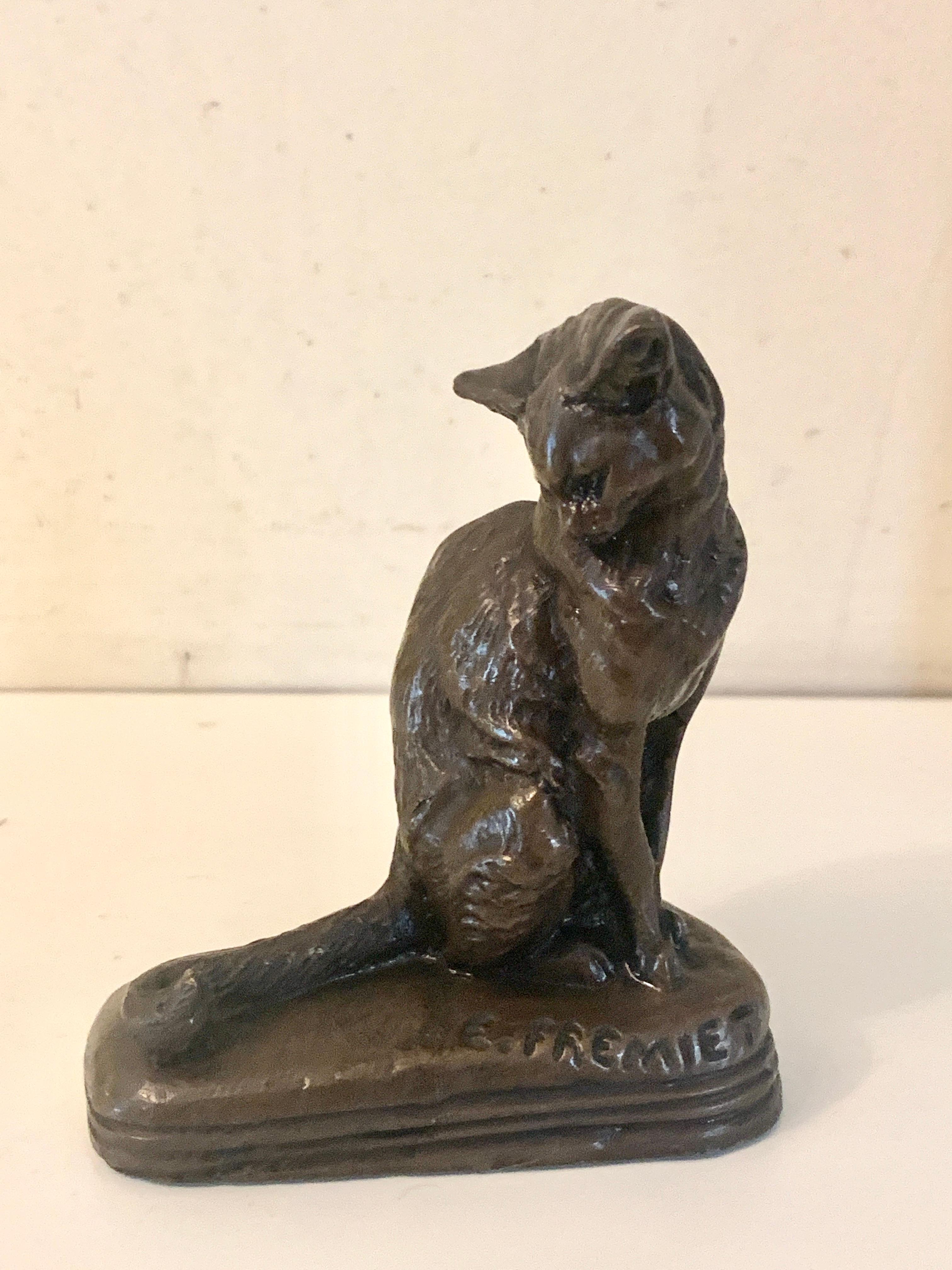 Emmanuel Fremiet Figurative Sculpture - 19th century French Bronze of a seated Cat, cast in Paris France