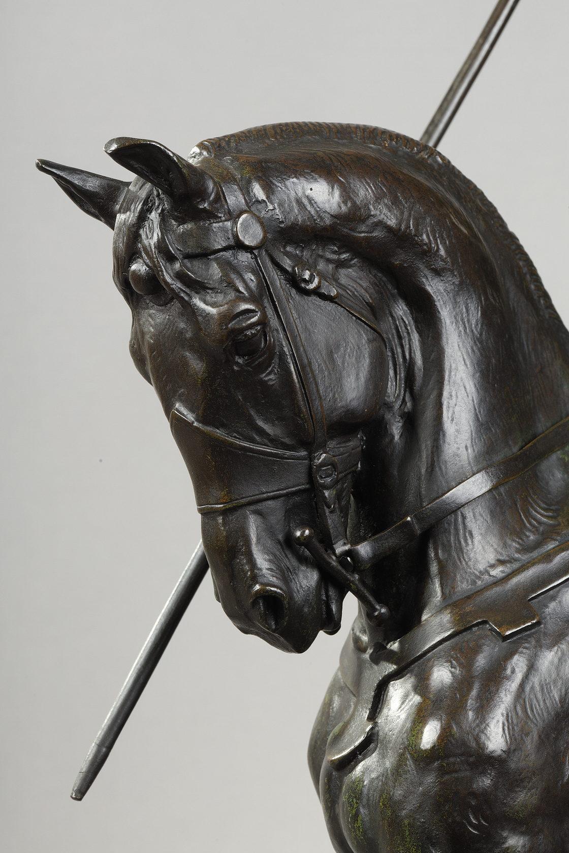 Equestrian Joan of Arc - Gold Figurative Sculpture by Emmanuel Fremiet