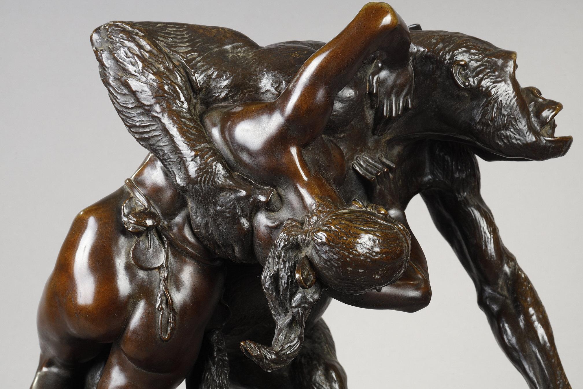 Gorilla enlève une femme - École française Sculpture par Emmanuel Fremiet