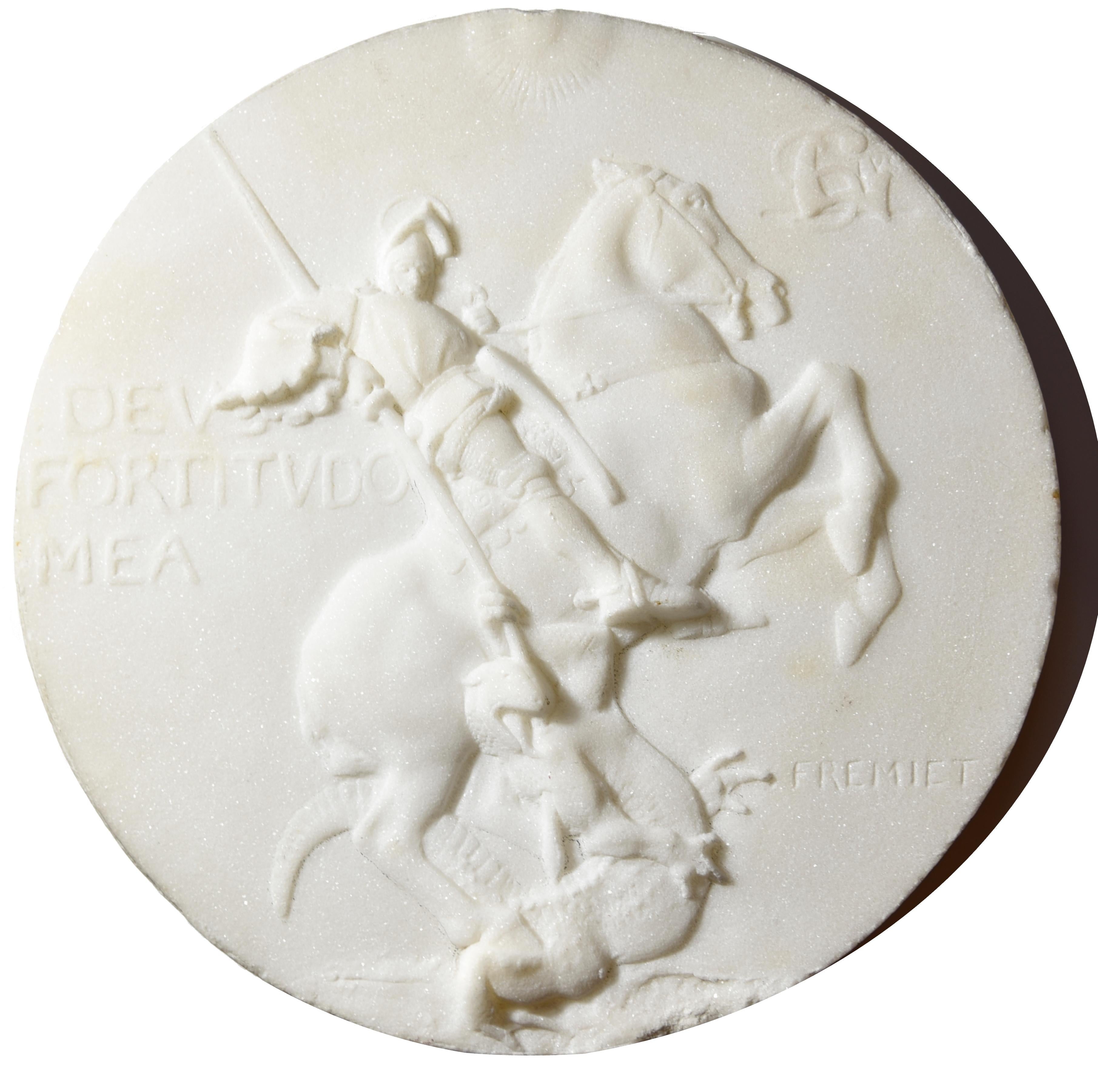 marble medallion of St Georges slaying the dragon - Sculpture by Emmanuel Fremiet