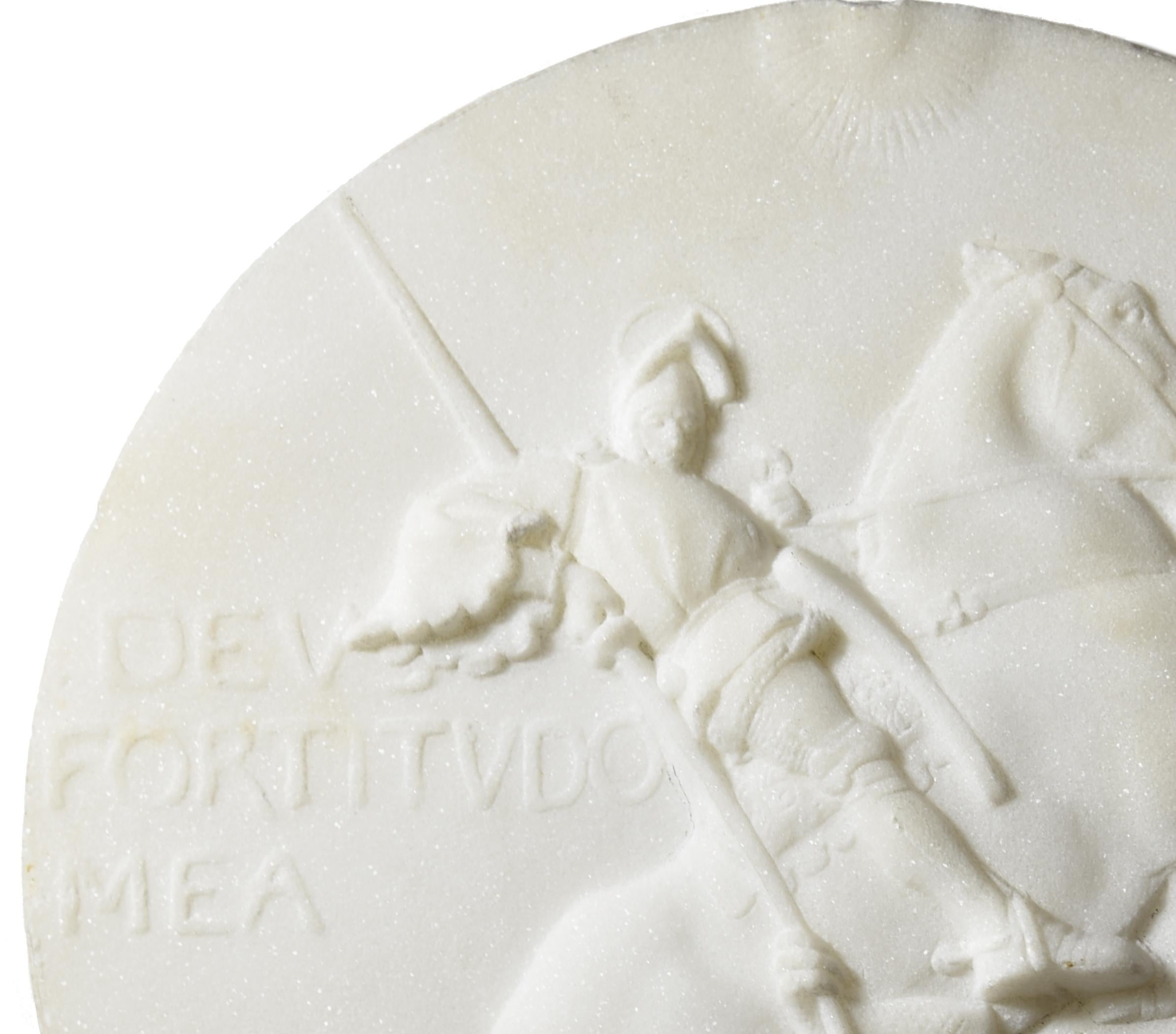 marble medallion of St Georges slaying the dragon - Beige Figurative Sculpture by Emmanuel Fremiet