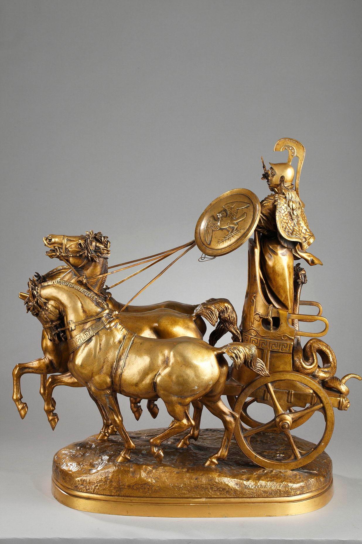 Emmanuel Fremiet Figurative Sculpture - Minerva driving her chariot