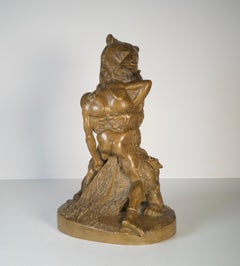 Ours et gladiateur, terre cuite d'après Emmanuel Fremiet, 19e siècle