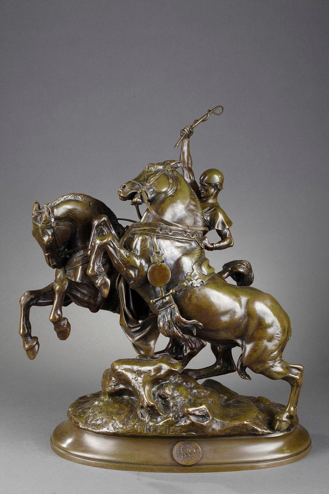 Emmanuel Fremiet Figurative Sculpture - Roman driver on his chariot