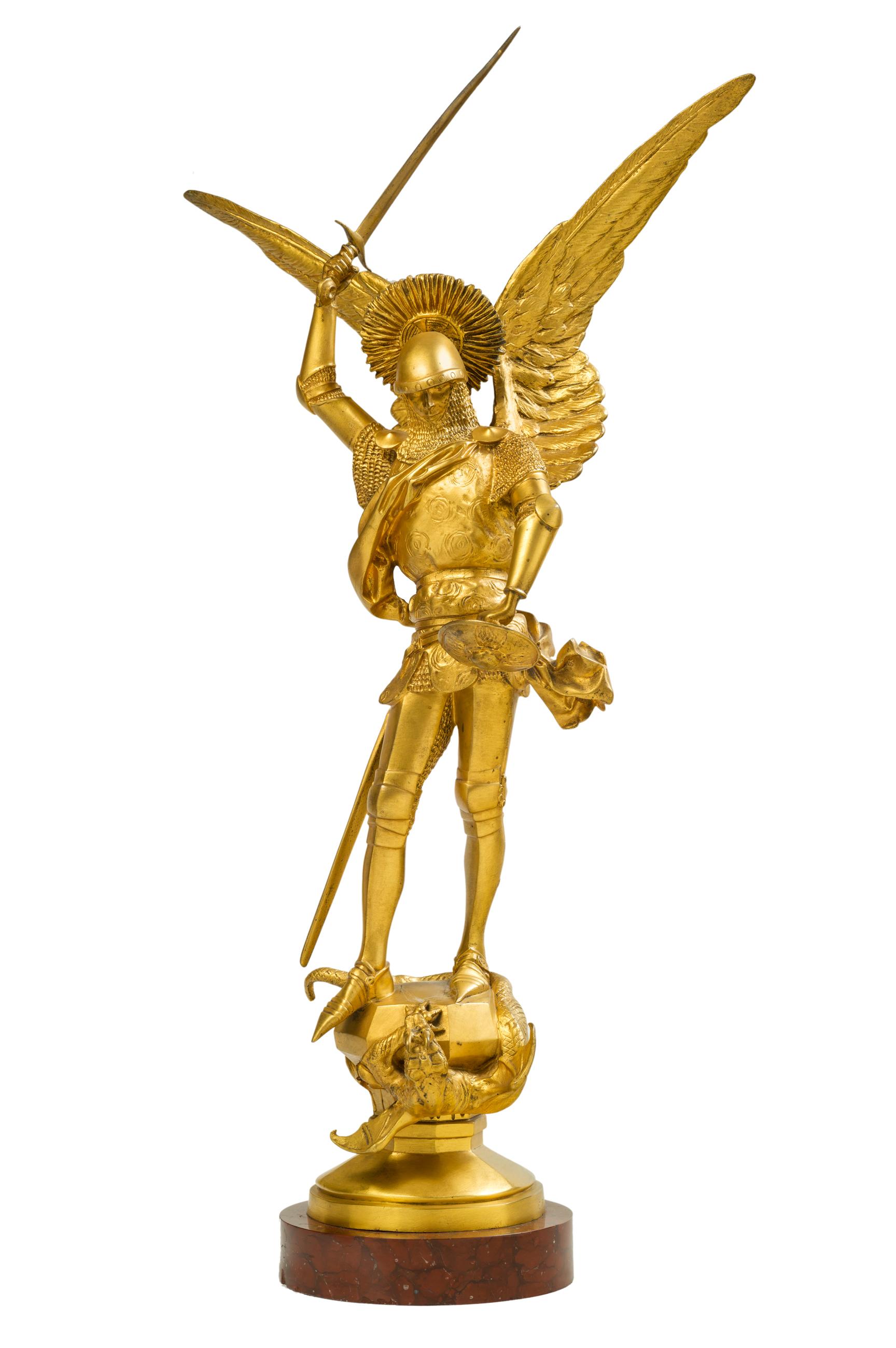 Saint Michel et le dragon - Or Figurative Sculpture par Emmanuel Fremiet