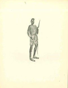 Vintage African Soldier - Original Lithograph by Emmanuel Gondouin - 1930s