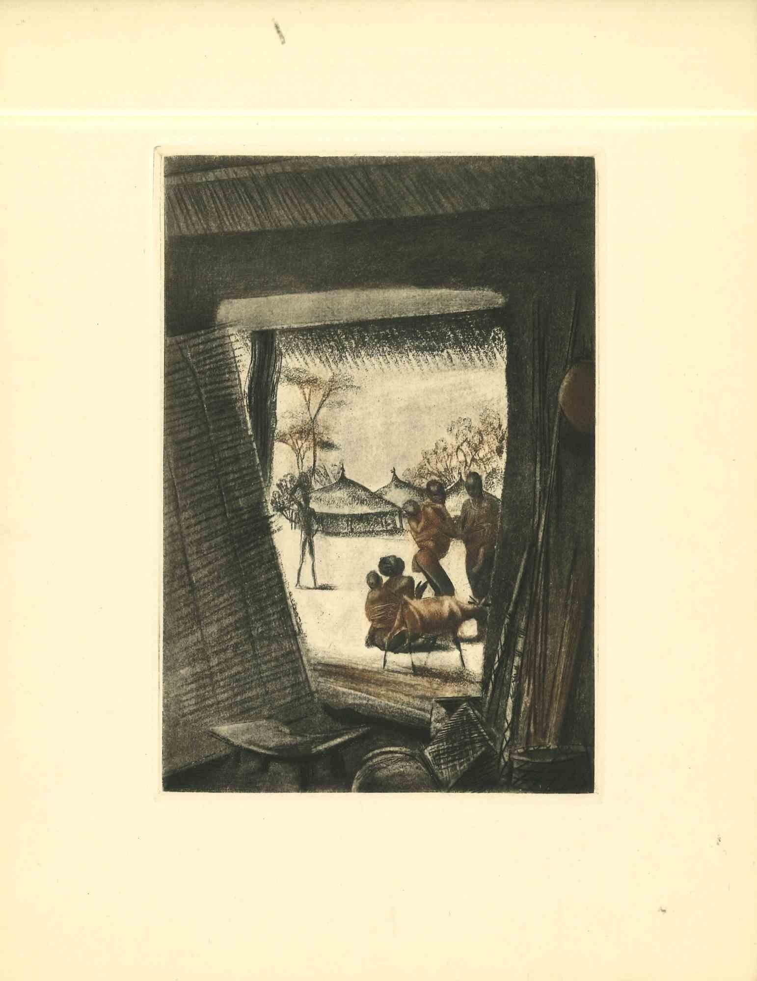 African Performer is an original lithograph realized in the early 1930s by Emmanuel Gondouin, (Versailles, 1883 - Parigi, 1934) 
 
The artwork is depicted through strong strokes and is part of a series entitled "Africa". 
 
 
Emmanuel Gondouin is a