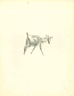 how to draw a dead deer Deer - Original Lithograph by Emmanuel Gondouin - 1930s