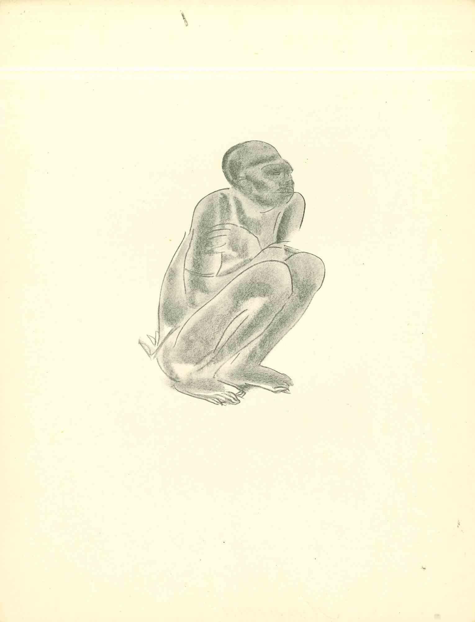 Lonliness is an original lithograph realized in the early 1930s by Emmanuel Gondouin, (Versailles, 1883 - Parigi, 1934) 
 
The artwork is depicted through strong strokes and is part of a series entitled "Africa". 
 
 
Emmanuel Gondouin is a French