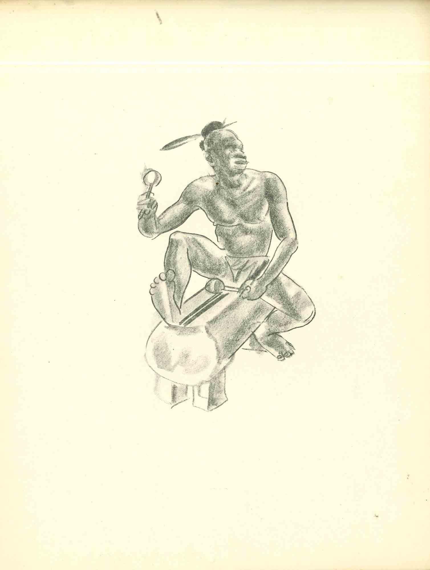 Musician - Lithographie originale d'Emmanuel Gondouin - années 1930