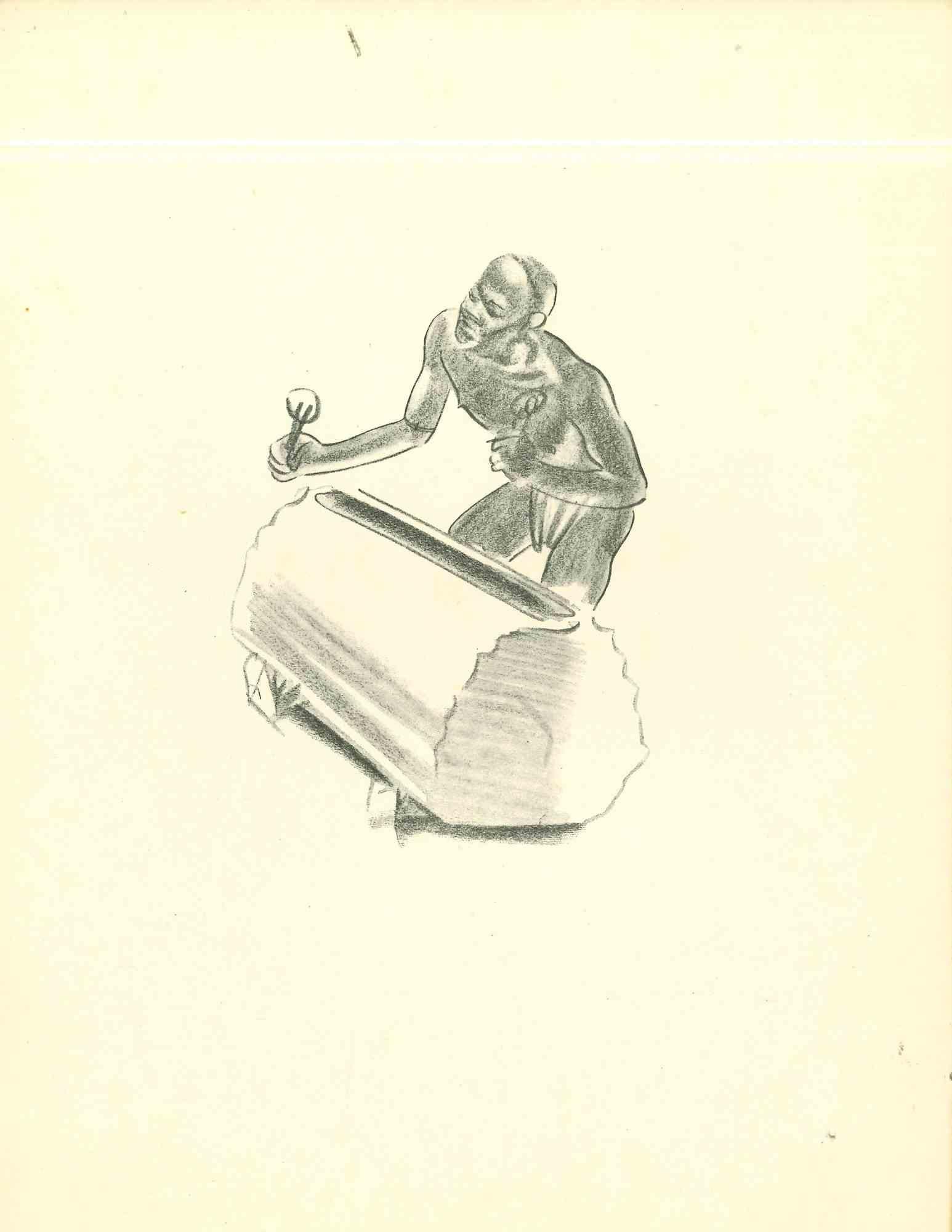 Musician is an original lithograph realized in the early 1930s by Emmanuel Gondouin, (Versailles, 1883 - Parigi, 1934) 
 
The artwork is depicted through strong strokes and is part of a series entitled "Africa". 
 
 
Emmanuel Gondouin is a French