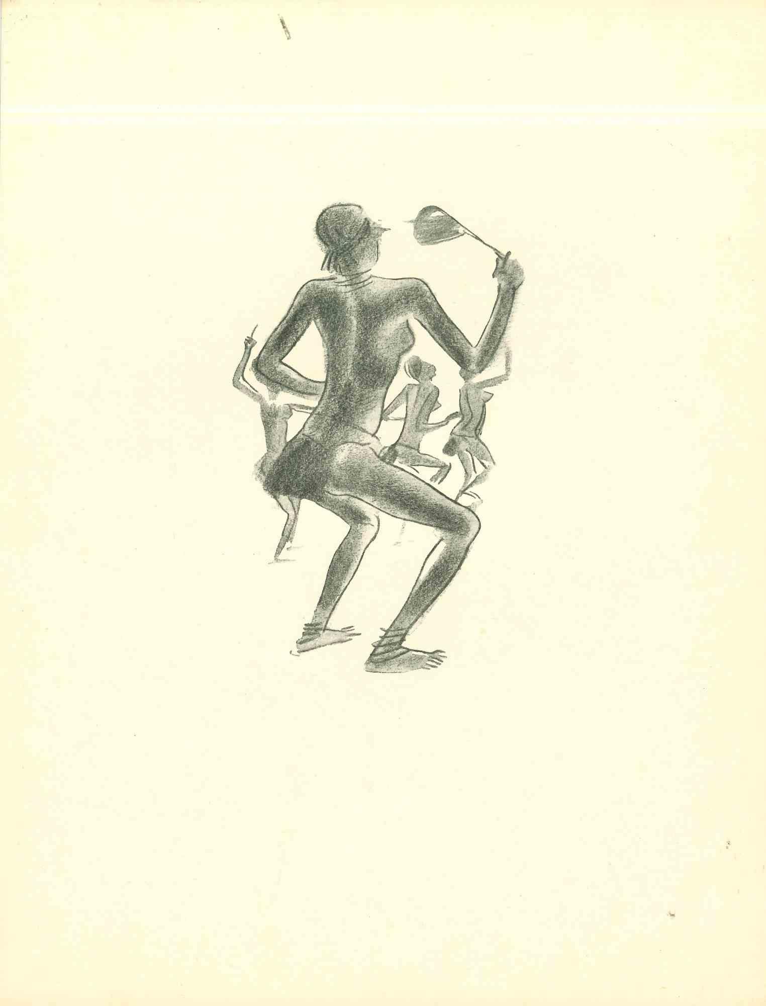 
Die rituelle Zeremonie  ist eine Original-Lithographie, die in den frühen 1930er Jahren von Emmanuel Gondouin (Versailles, 1883 - Parigi, 1934) hergestellt wurde 
 
Das Kunstwerk ist mit kräftigen Strichen dargestellt und gehört zu einer Serie mit