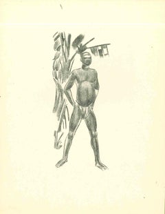 Tribal Man - Original Lithograph by Emmanuel Gondouin - 1930s