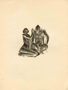 Vintage Tribal Man - Original Lithograph by Emmanuel Gondouin - 1930s