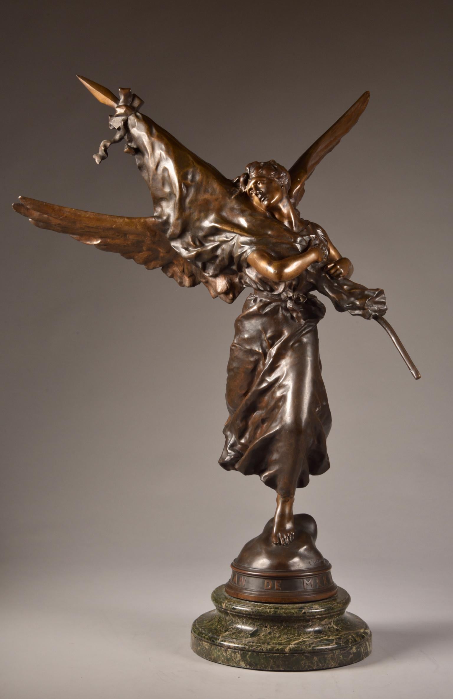 Bronze Very impressive /large ( 97cm) statue, E. Hannaux (1885-1934), 'Love of the Flag For Sale