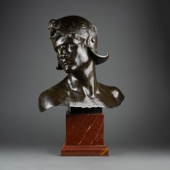 Emmanuel Hannaux: "Roman warrior bust", Brown patinated bronze Late XIXth c.