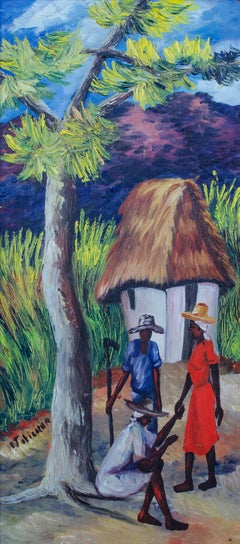 Emmanuel Jolicoeur Village Scene Haitian Painting