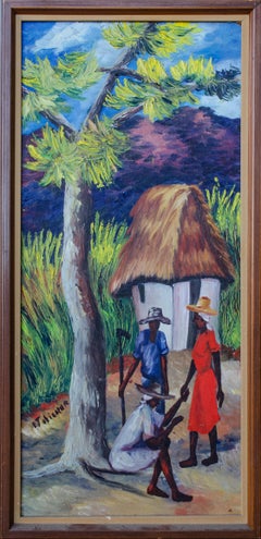 Emmanuel Jolicoeur Scena di villaggio dipinto a Haiti