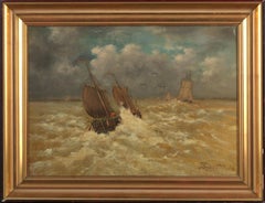 Emmanuel Joseph Lauret, Boat on the Wild Sea, Oil on Canvas, Framed