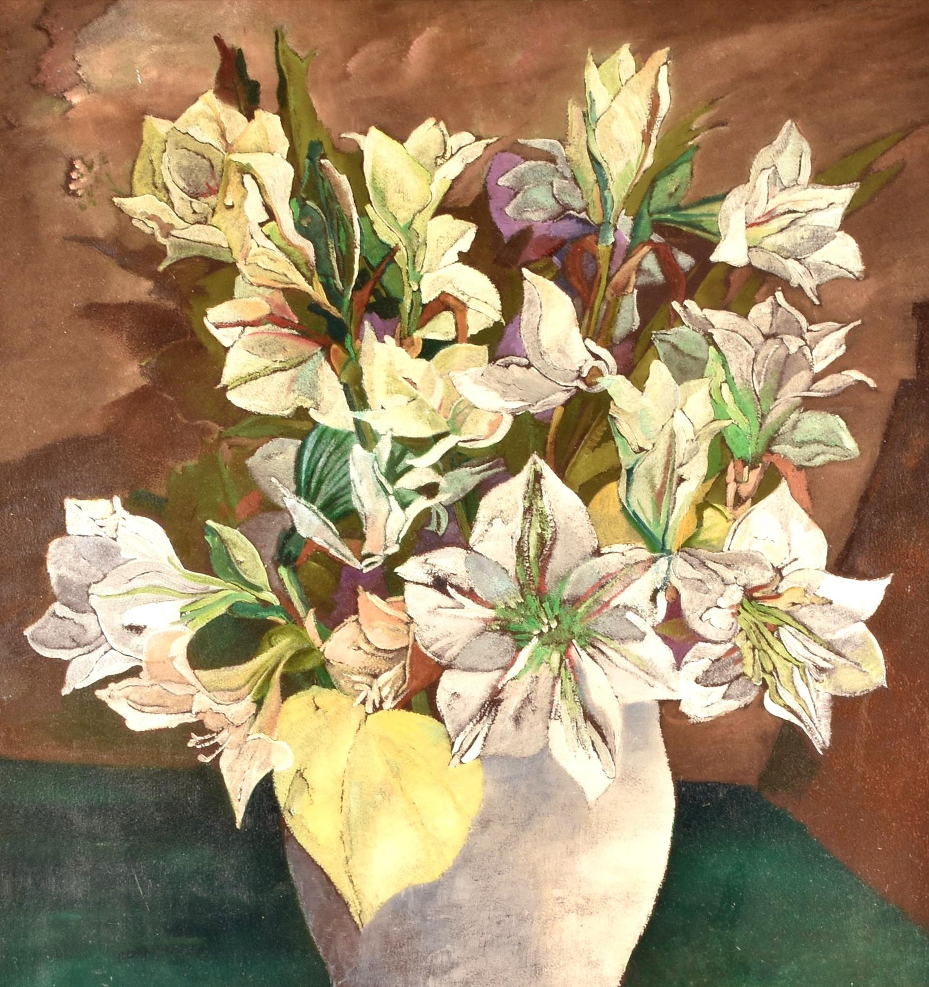 A beautiful large mid 20th century French post-impressionist oil on canvas still life depicting flowers in a white vase, by Emmanuel Lamotte. The work is signed lower left and presented in a good quality painted wood frame.

Artist: Emmanuel Lamotte