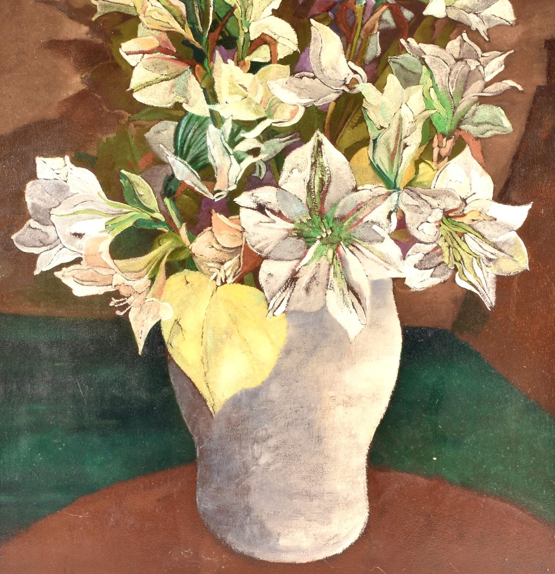 Flowers in a Vase - Large Mid 20th Century French Post Impressionist Painting 1