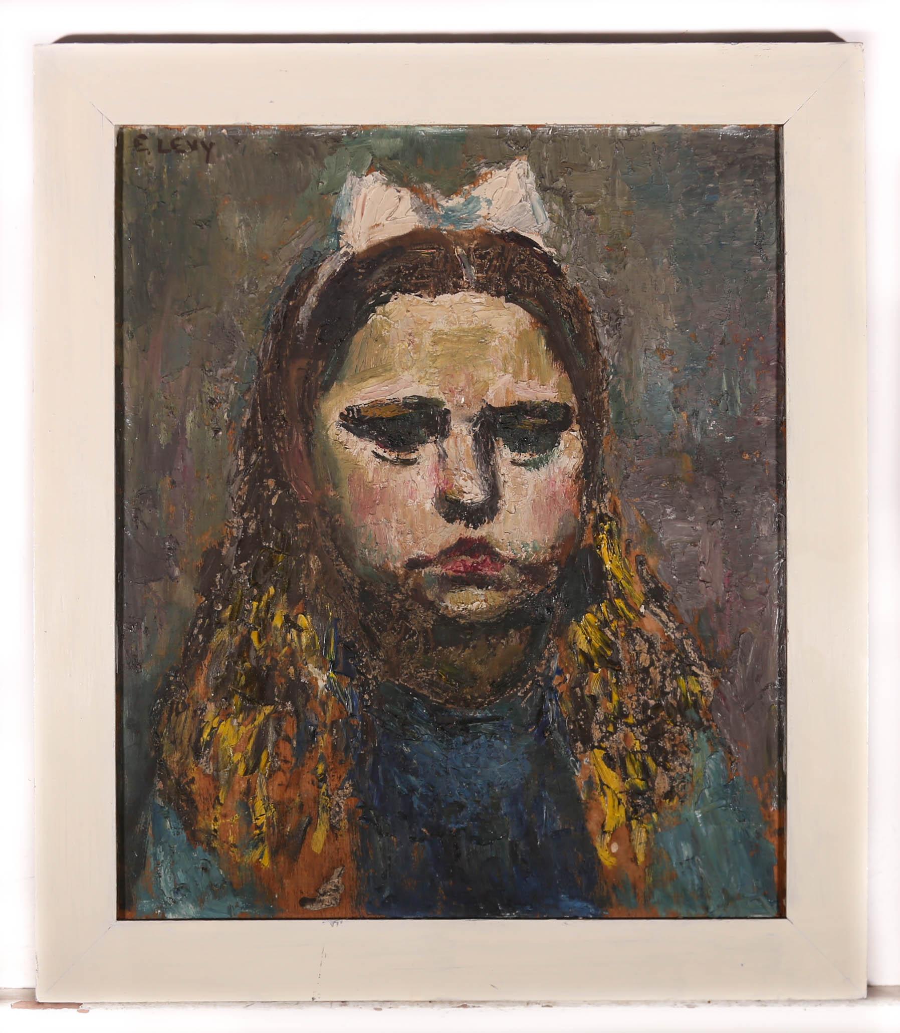 Emmanuel Levy (1900-1986) - Framed Mid 20th Century Oil, Girl with a Bow 1