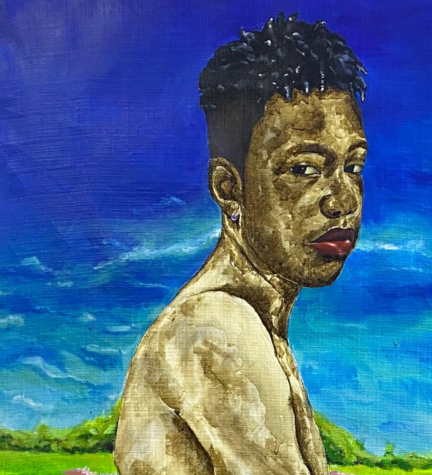 Echos des Erfolgs und unsichtbare Lasten - 21. Jahrhundert, Contemporary, Garten, Männer – Painting von Emmanuel Ojebola