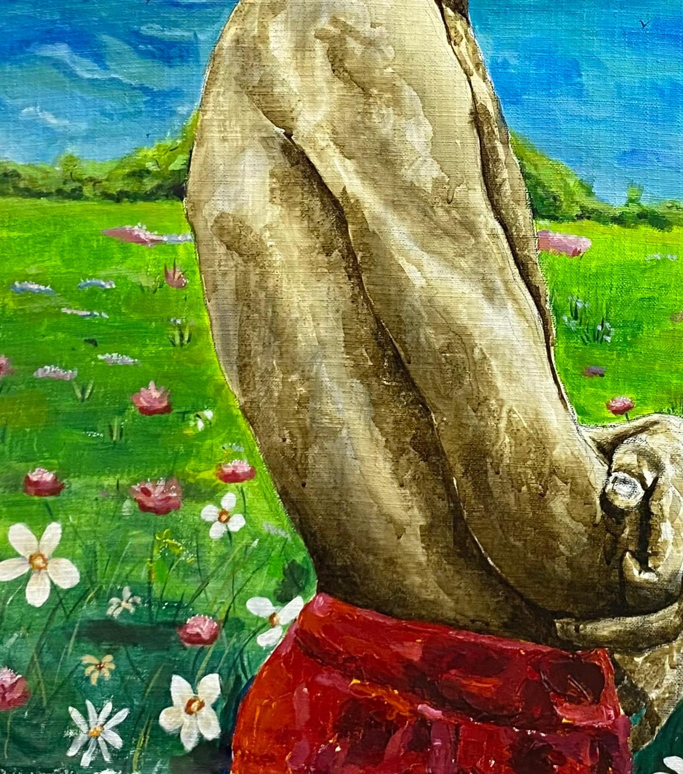 Echos des Erfolgs und unsichtbare Lasten - 21. Jahrhundert, Contemporary, Garten, Männer (Blau), Figurative Painting, von Emmanuel Ojebola