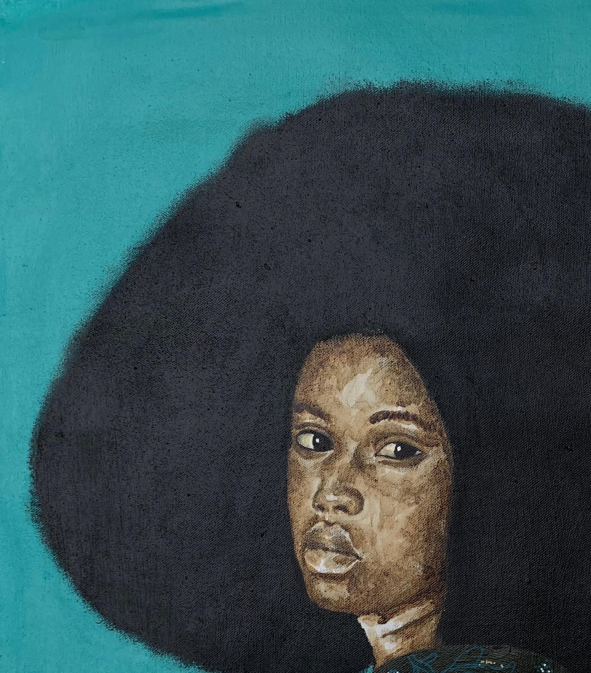 Senza titolo 1 - 21° secolo, Contemporaneo, Figurativo, Donna con grandi capelli afro - Mixed Media Art Espressionista di Emmanuel Ojebola
