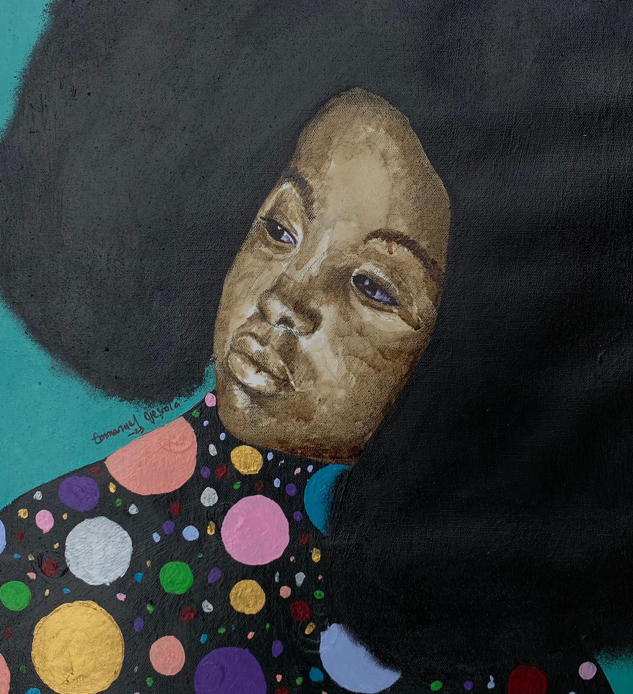 Sin título 2 - Siglo XXI, Contemporáneo, Figurativo, Mujer con gran cabellera afro en venta 1