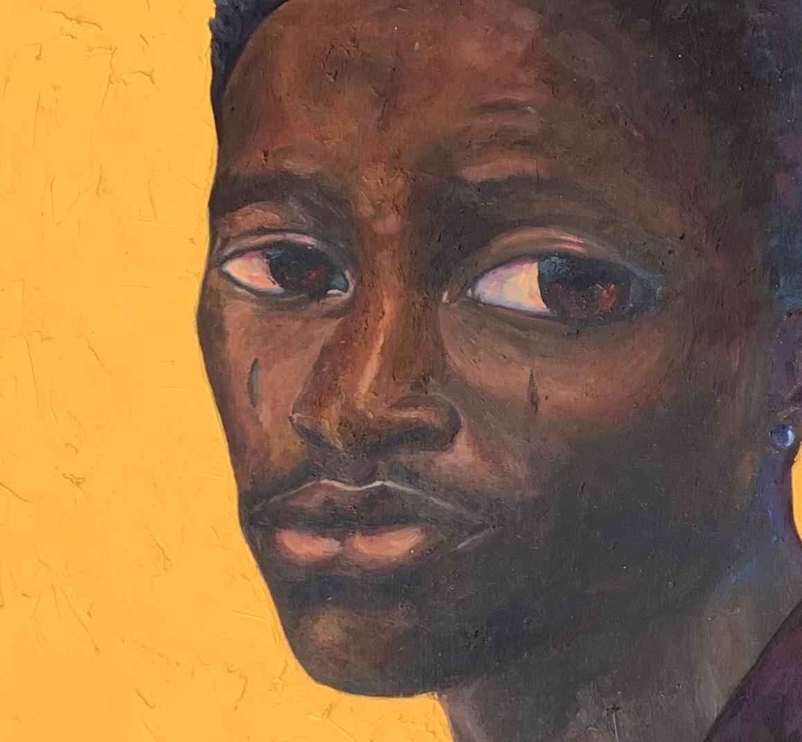Ojulari III - Brown Figurative Painting by Emmanuel Ojebola