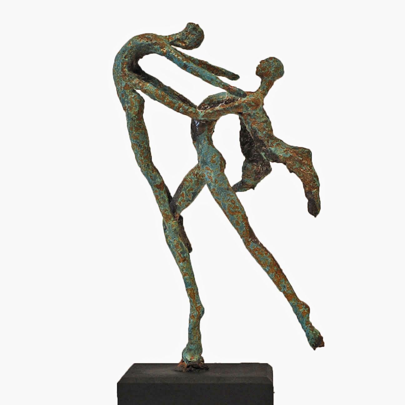 Angel and Boy sculpture Bronze Resin sculpture of two figures dancing - Sculpture by Emmanuel Okoro