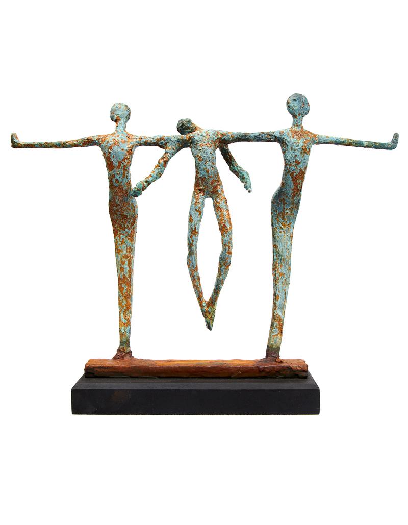 Balance -  Emmanuel Okoro Bronze Resin sculpture of 2 figures holding a third For Sale 1