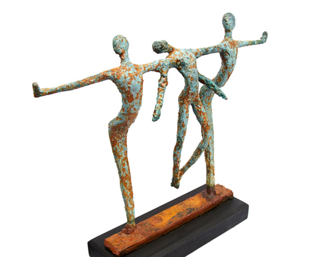 Balance -  Emmanuel Okoro Bronze Resin sculpture of 2 figures holding a third For Sale 2