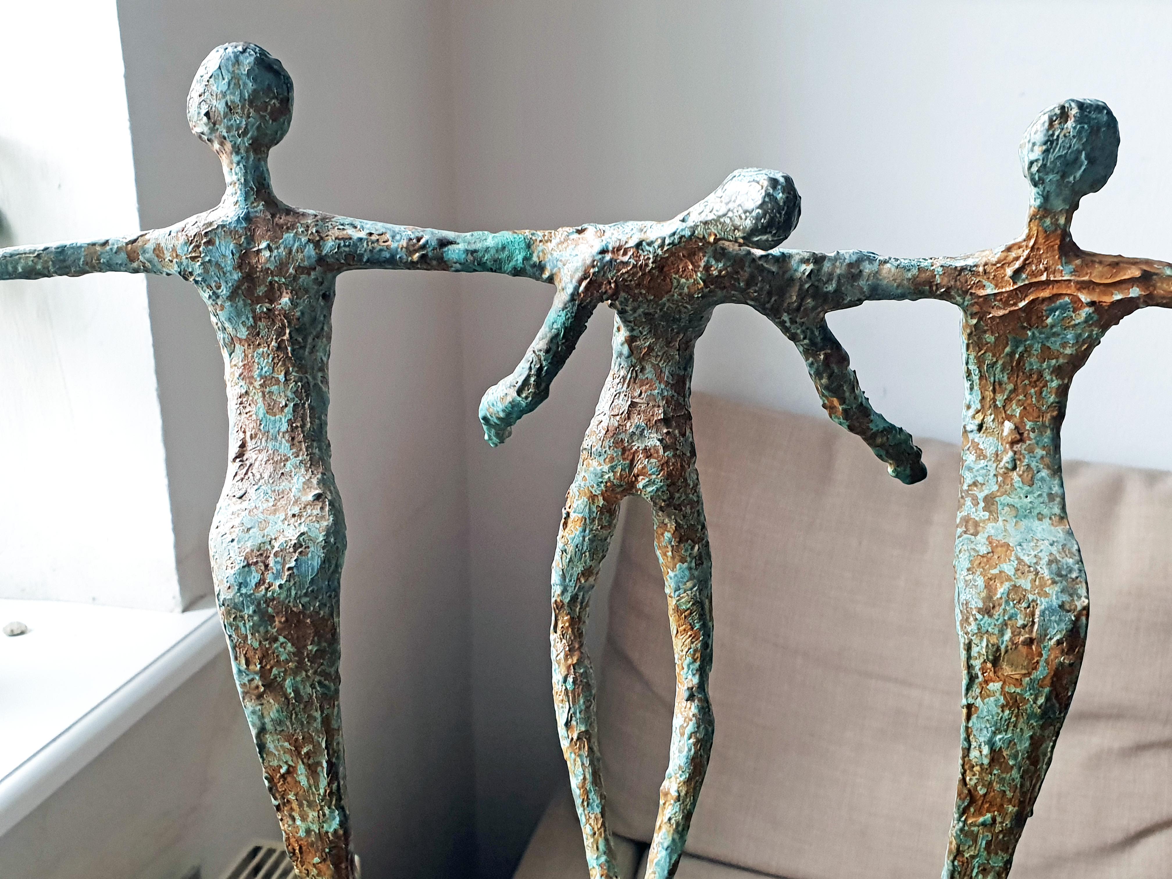 Balance -  Emmanuel Okoro Bronze Resin sculpture of 2 figures holding a third For Sale 5
