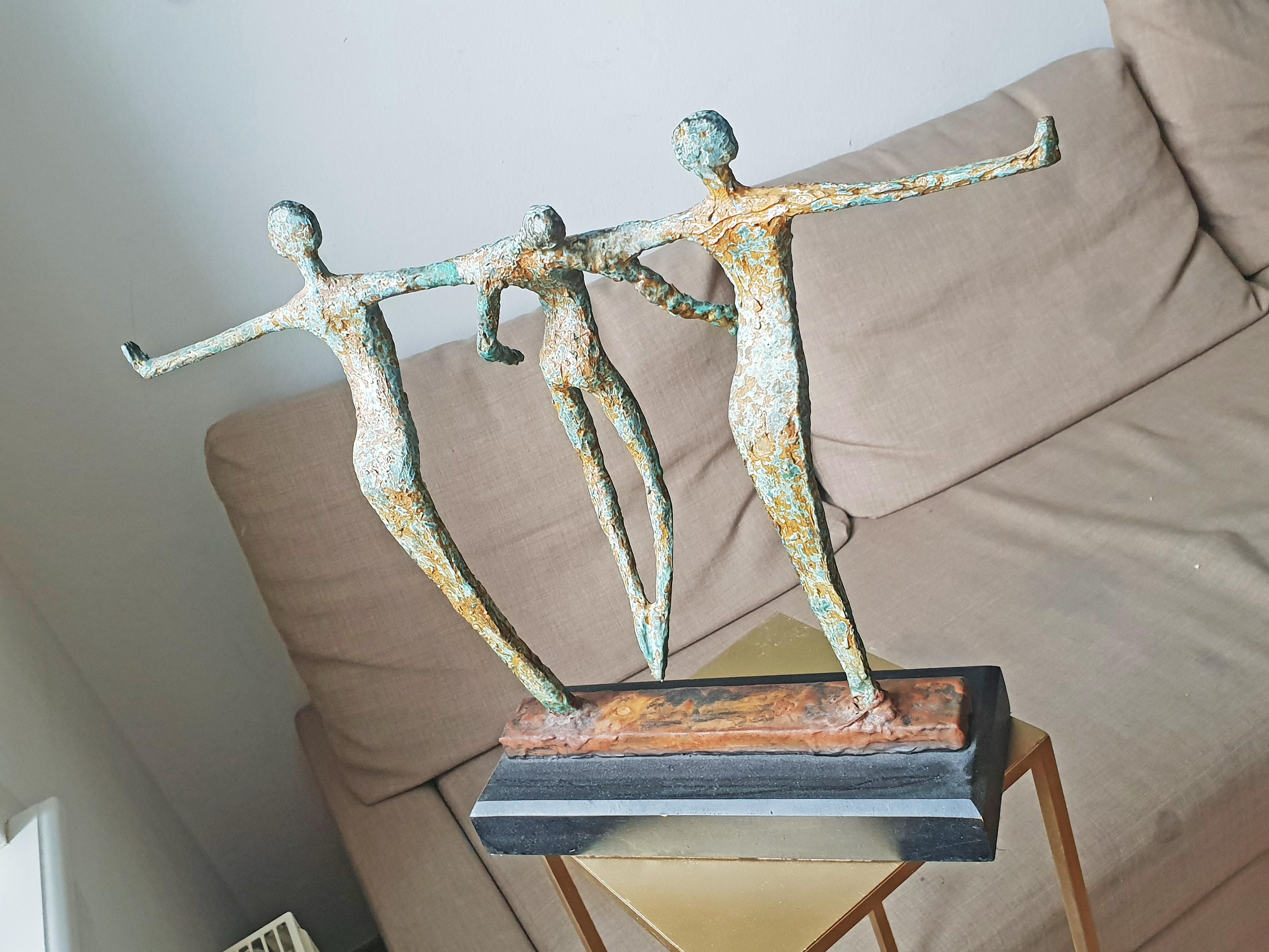 Balance -  Emmanuel Okoro Bronze Resin sculpture of 2 figures holding a third For Sale 7