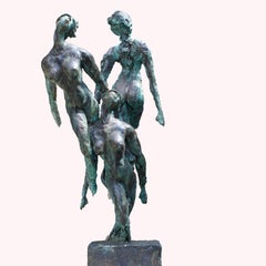 Nymphes par Emmanuel Okoro sculpture de nymphes féminines nues, patine noire / verte