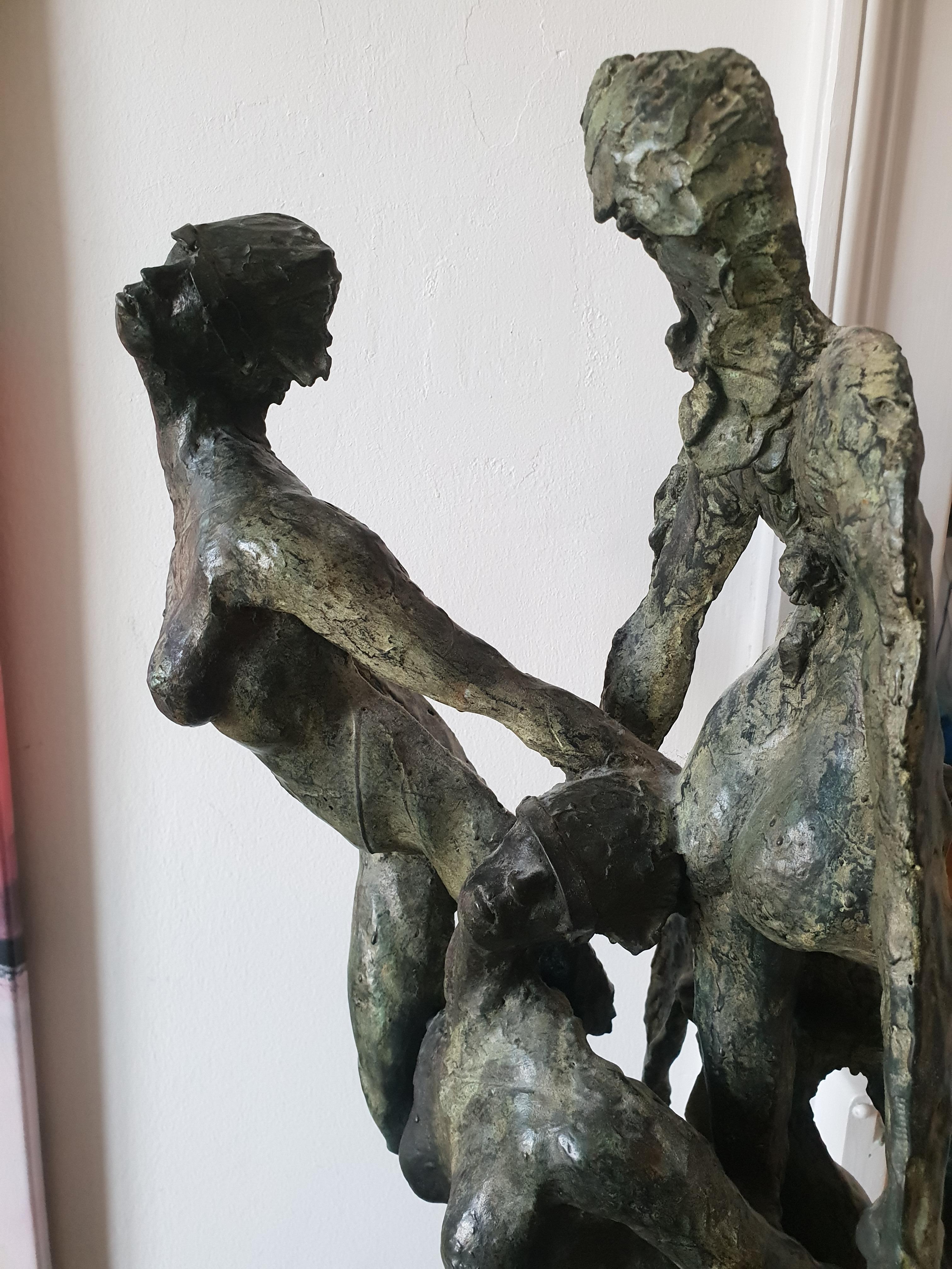 Nymphs by Emmanuel Okoro sculpture of nude female nymphs, black / green patina For Sale 2