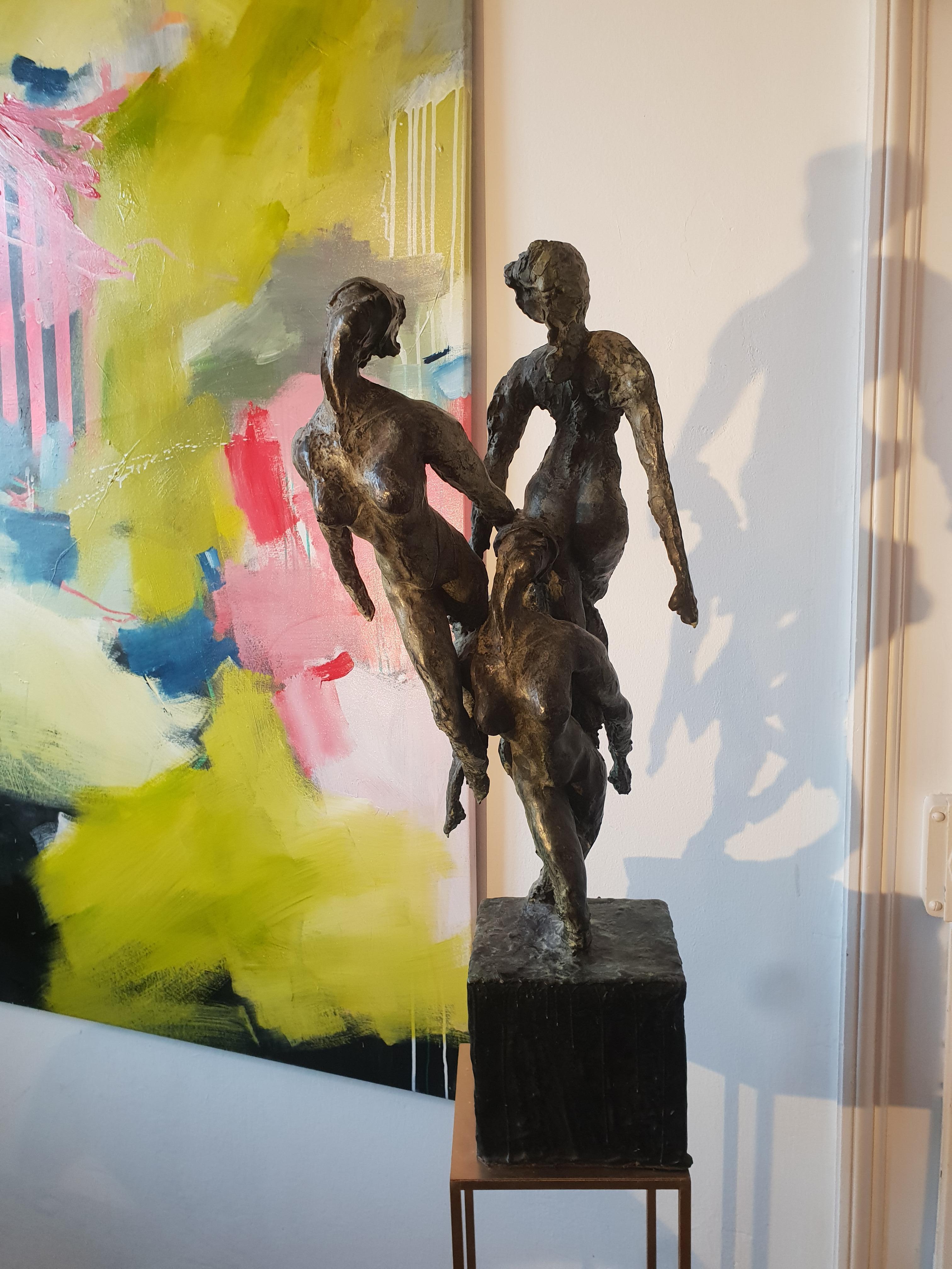Nymphs by Emmanuel Okoro sculpture of nude female nymphs, black / green patina For Sale 1