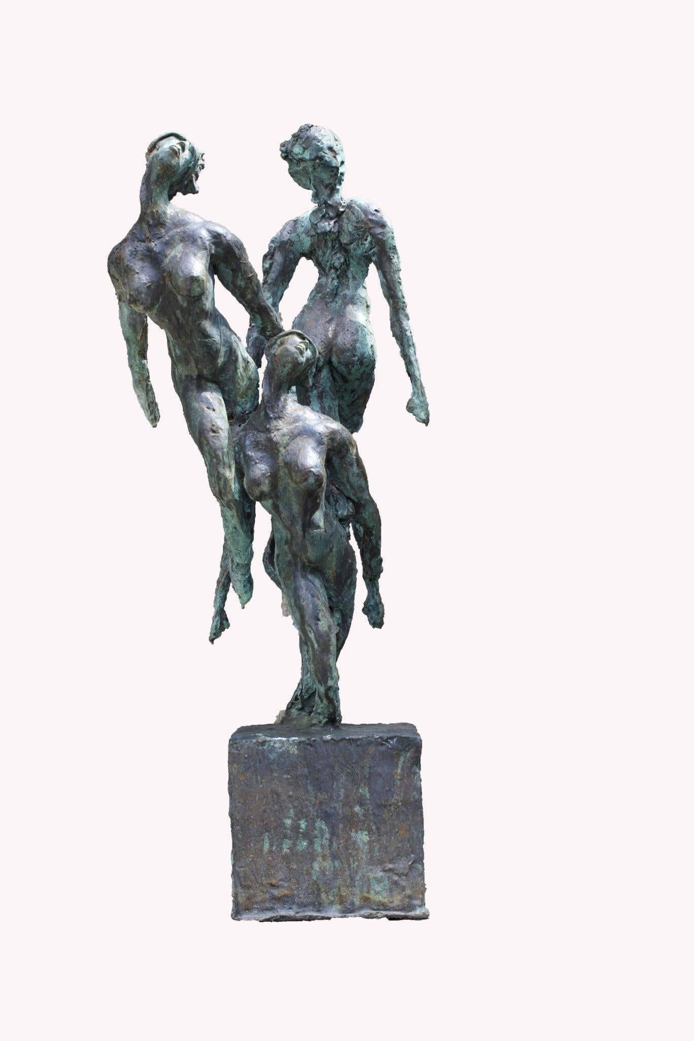 Nymphs by Emmanuel Okoro sculpture of nude female nymphs, black / green patina 2