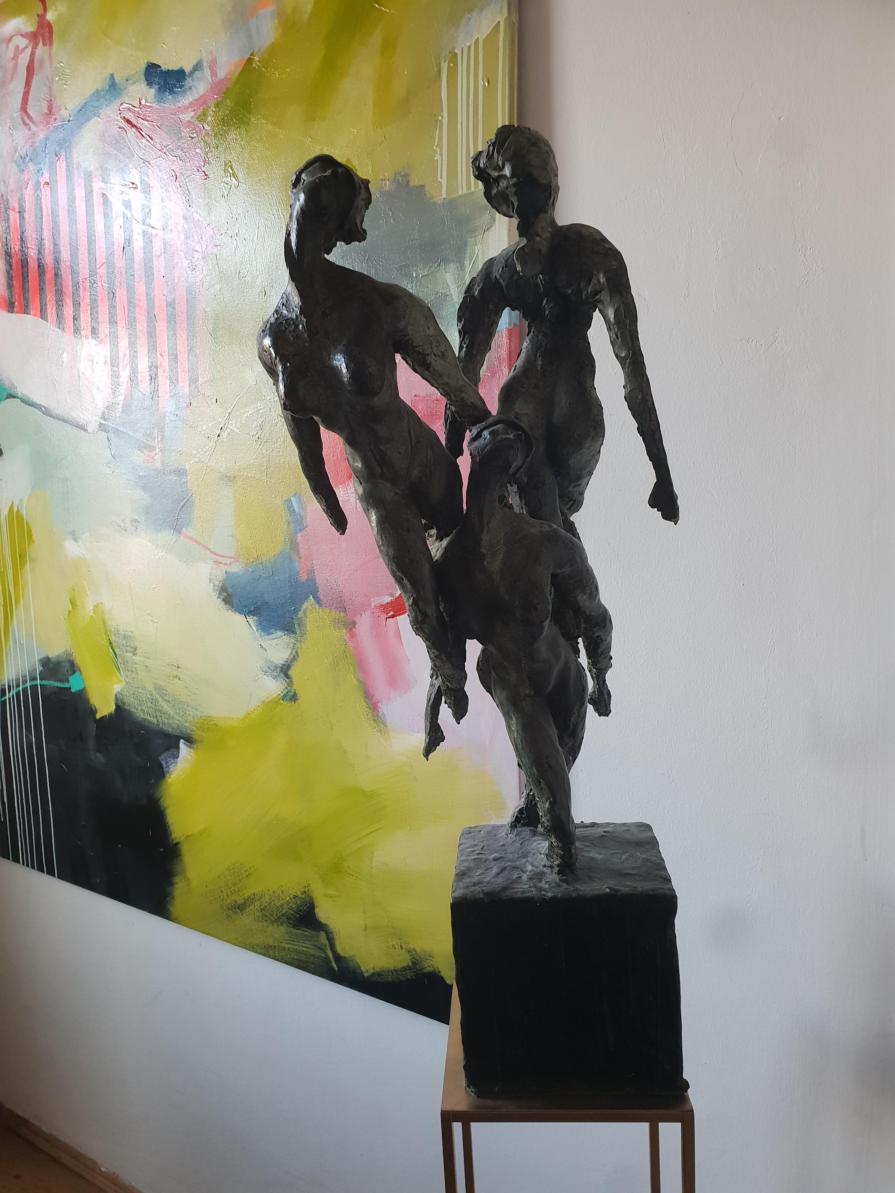 Nymphs by Emmanuel Okoro sculpture of nude female nymphs, black / green patina 5