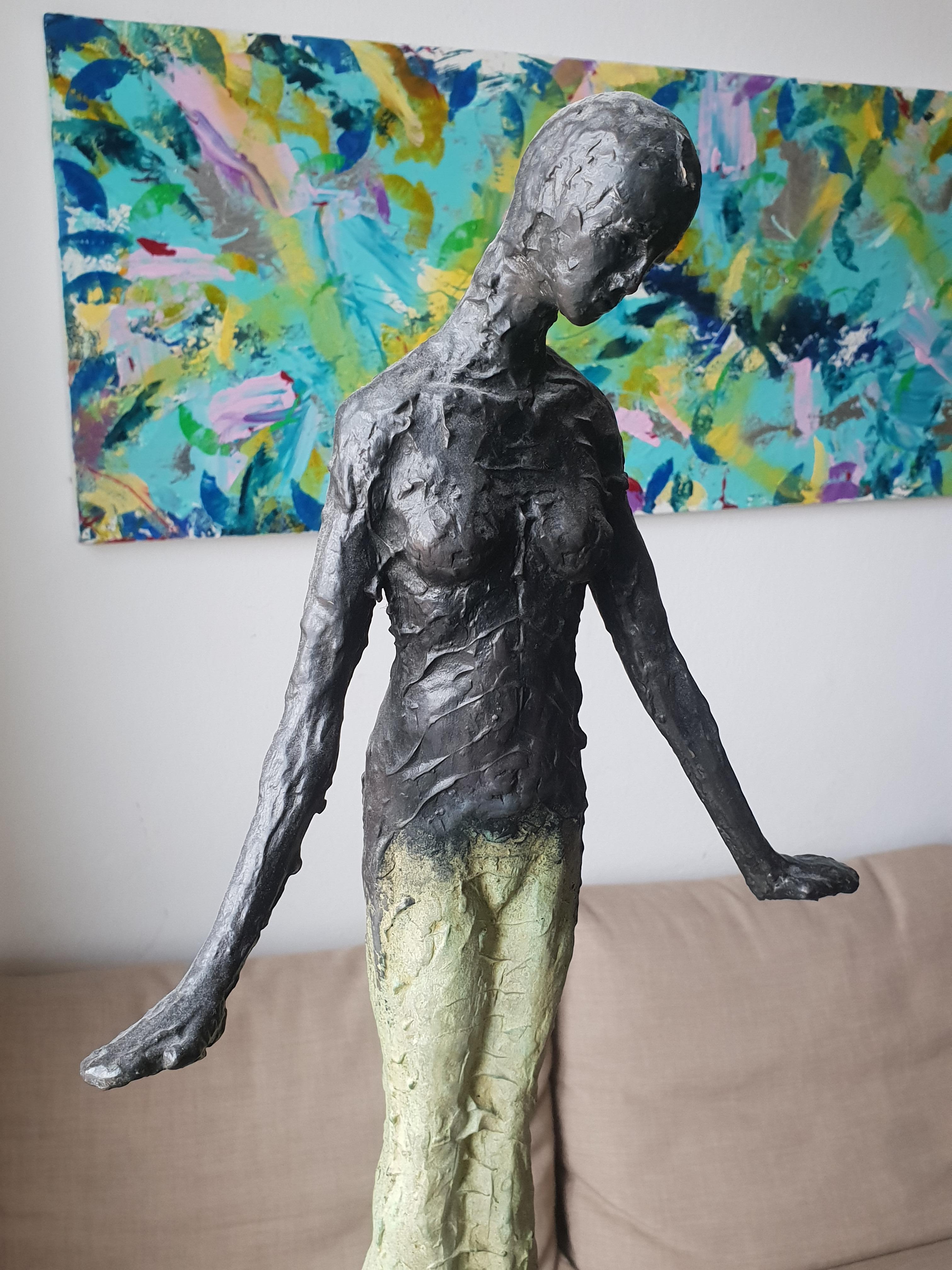 Young One by Emmanuel Okoro sculpture of Giacometti inspired human form For Sale 4