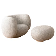 Emmanuel Outy EOF-1 Round Armchair & Stool with Kvadrat Fabric and Oak feet