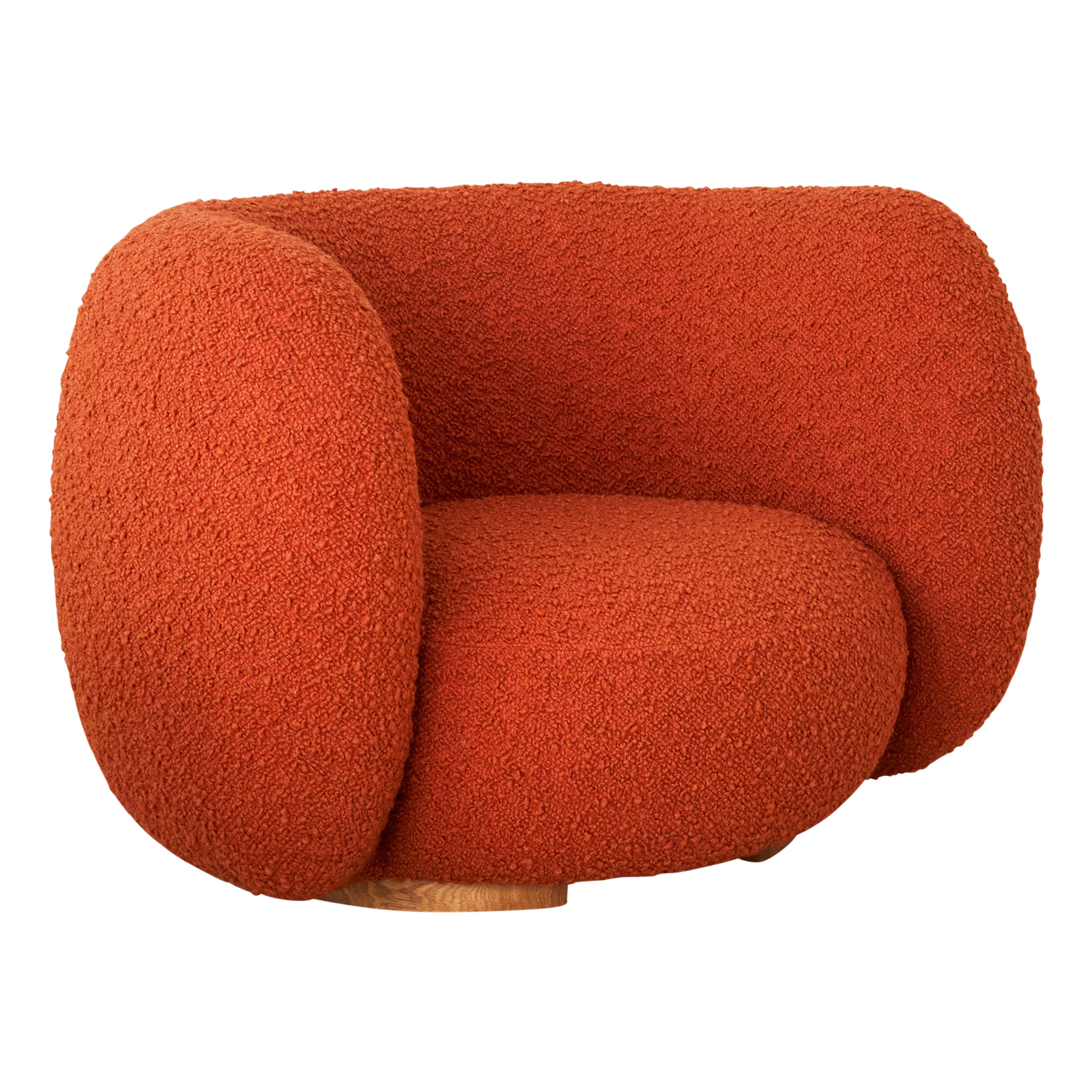 Emmanuel Outy EOF-1 Round Armchair with Fabric Upholstery and Oak or Brass Feet For Sale