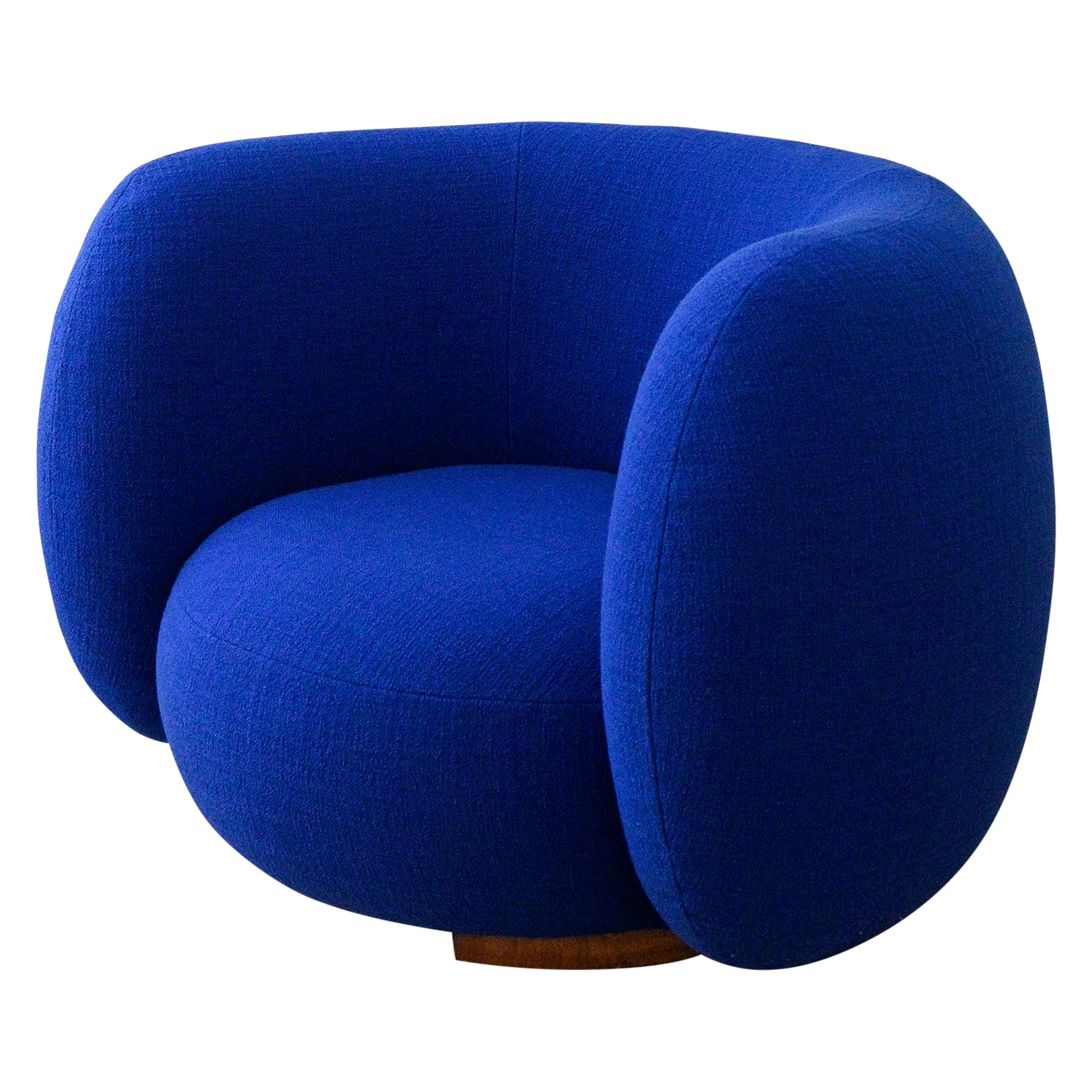 Emmanuel Outy EOF-1 Round Armchair with Fabric Upholstery and Oak or Brass Feet For Sale