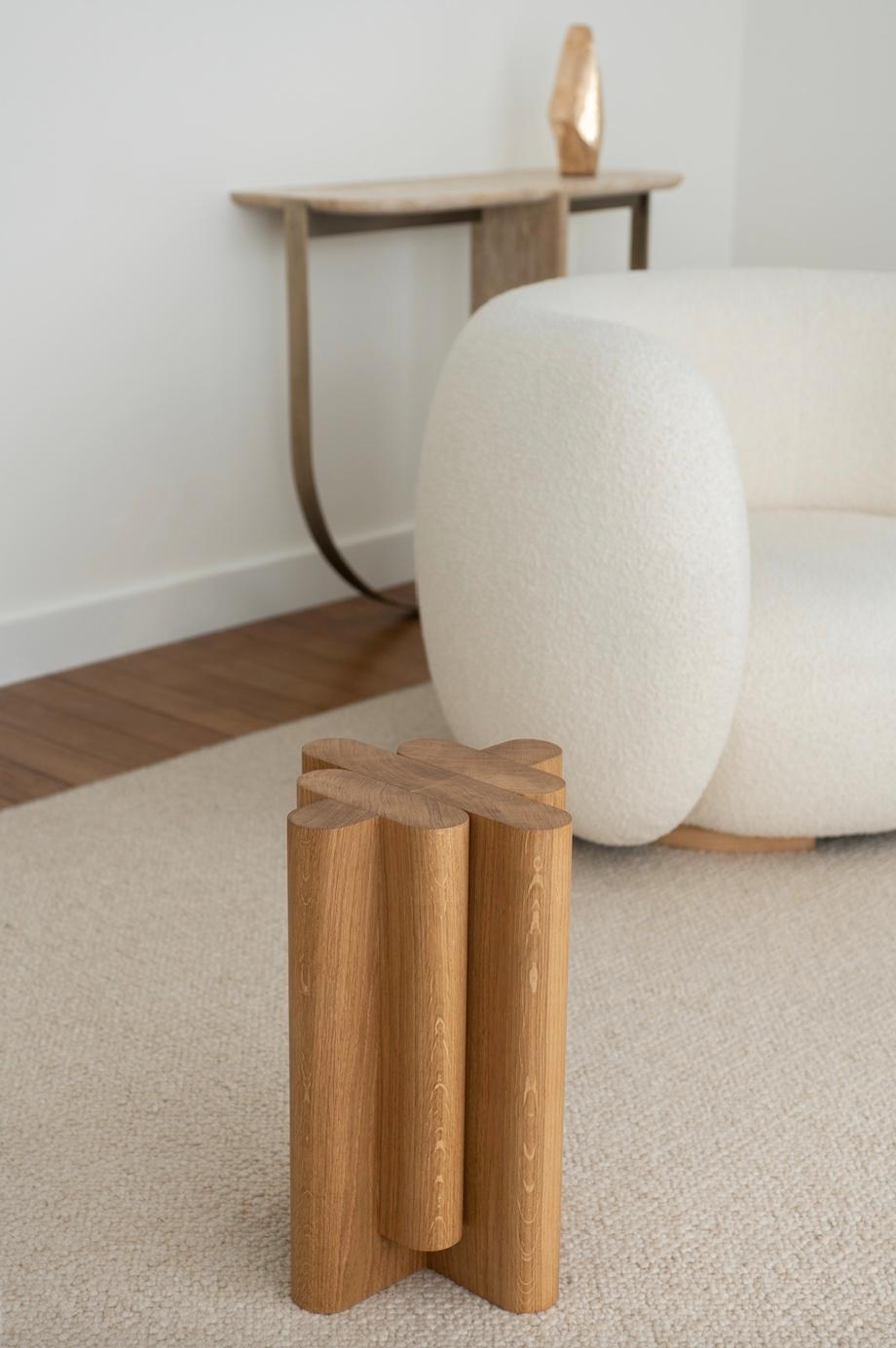 French Emmanuel Outy EOG-1 Side Table, Handmade in Solid Oak, Size S For Sale
