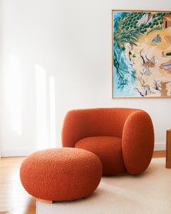 Emmanuel Outy EOO-1 Round Ottoman Stool, Fabric Upholstery, Oak or Brass Feet