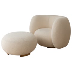 Emmanuel Outy EOO-1 Round Ottoman Stool, Fabric Upholstery, Oak or Brass Feet